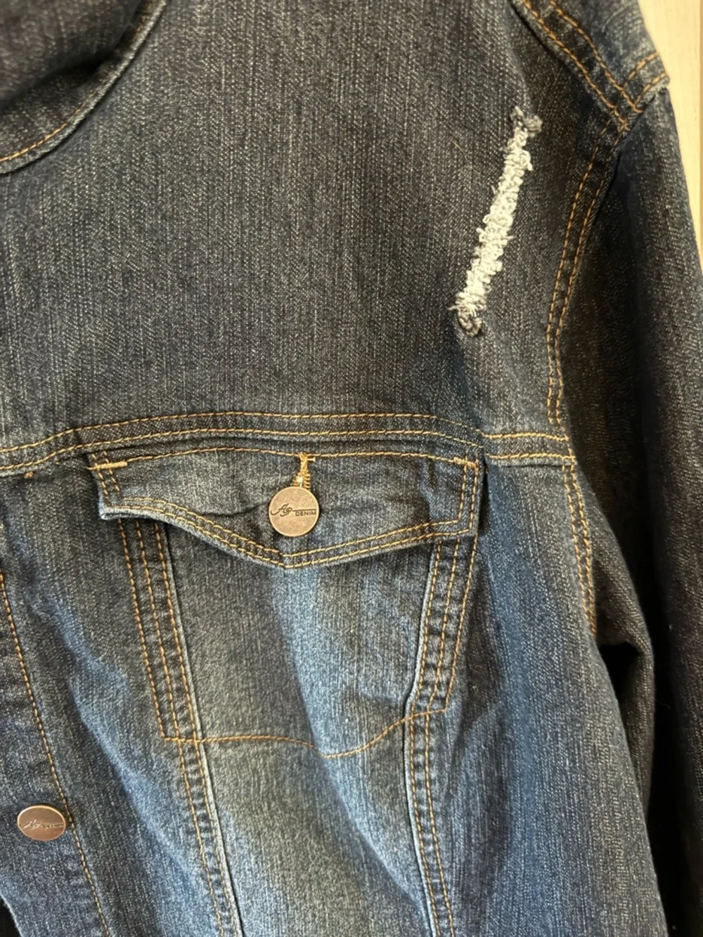 A3 Design Dark Indigo Distressed Denim Jacket - Picture 7 of 7